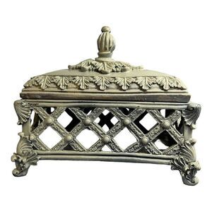 Ornate Footed Decorative Box Container Lattice Sides  Incense Candles Trinket SE